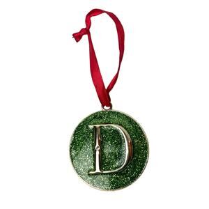 Harvey Lewis Monogram Initial Letter D Christmas Ornament Green Metal Glitter